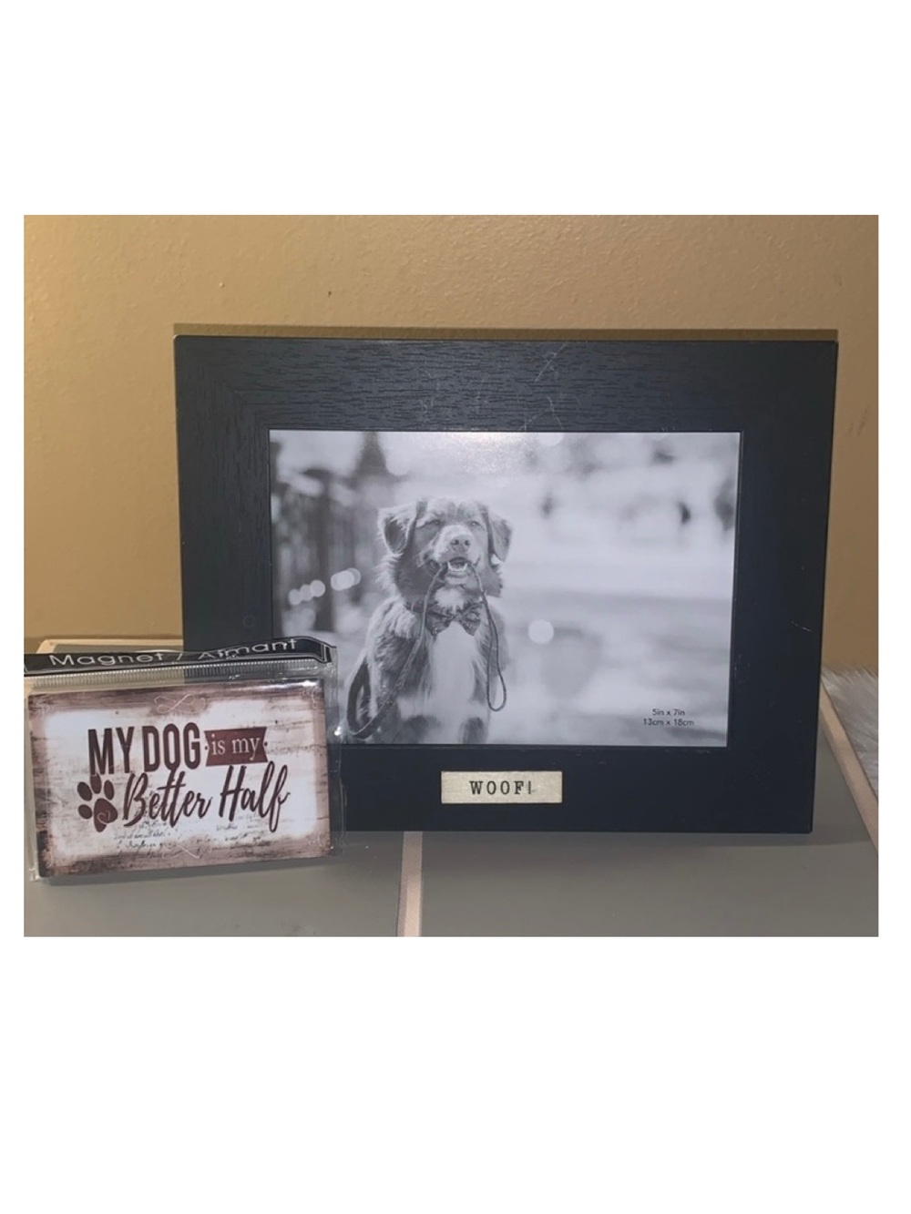 🌺 Isaac Jacobs 5x7 Wood “WOOF” Frame & My Dog Is My Better Half Magnet NEW